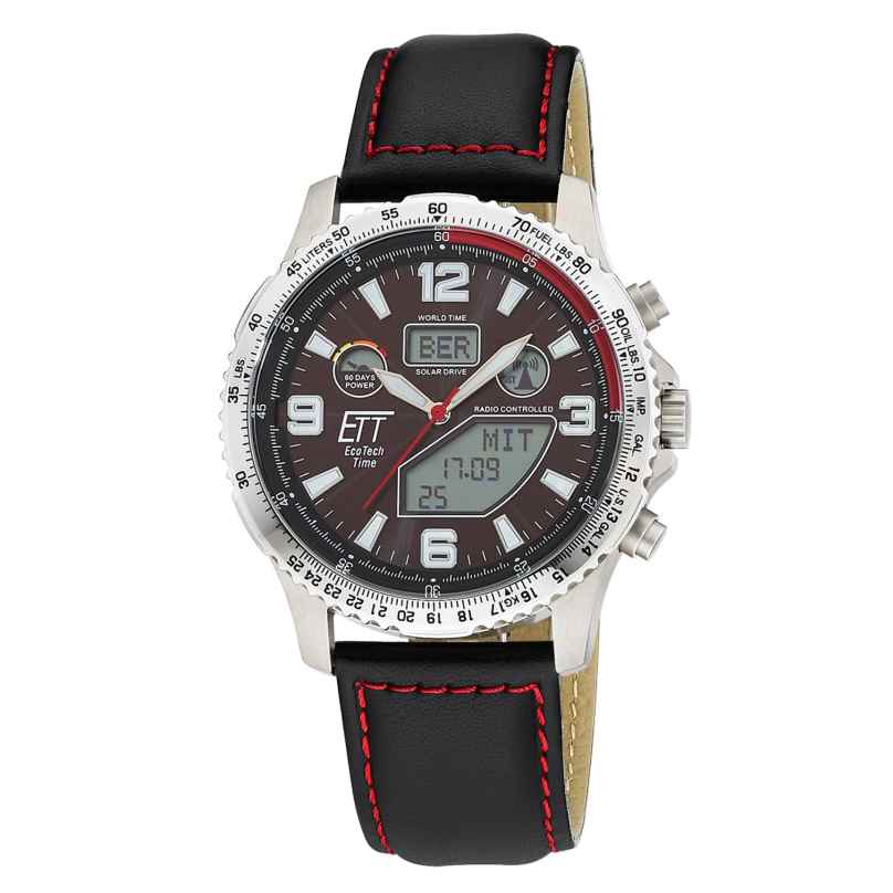 ETT Eco Tech Time EGT-11718-22L Herrenuhr Funk-Solar Professional Worldtimer Titan/Leder 4260736036391