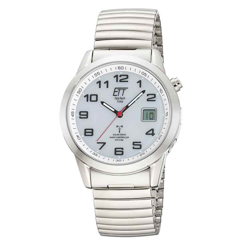 ETT Eco Tech Time EGS-11711-12Z Funk-Solar Herren-Armbanduhr Gobi mit Zugband Weiß 4260736036148