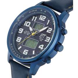 ETT Eco Tech Time EGS-11734-32L Funk-Solar Herrenuhr Hunter II Leder Blau