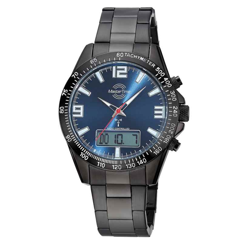 Master Time MTGA-10952-32M Herren-Armbanduhr Funk Sporty Big Date Schwarz/Blau 4260736036179