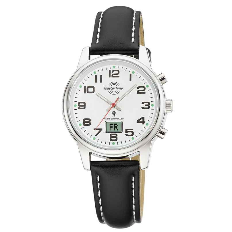 Master Time MTLA-10817-12L Damen-Funkuhr mit schwarzem Lederband 4260736032102