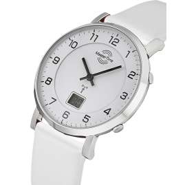 Master Time MTLA-10805-12L Damen-Funkuhr mit weißem Lederband