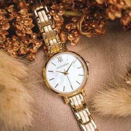 Holzkern Women's Watch Quartz Hanwi Gold Tone/Mother-of-Pearl