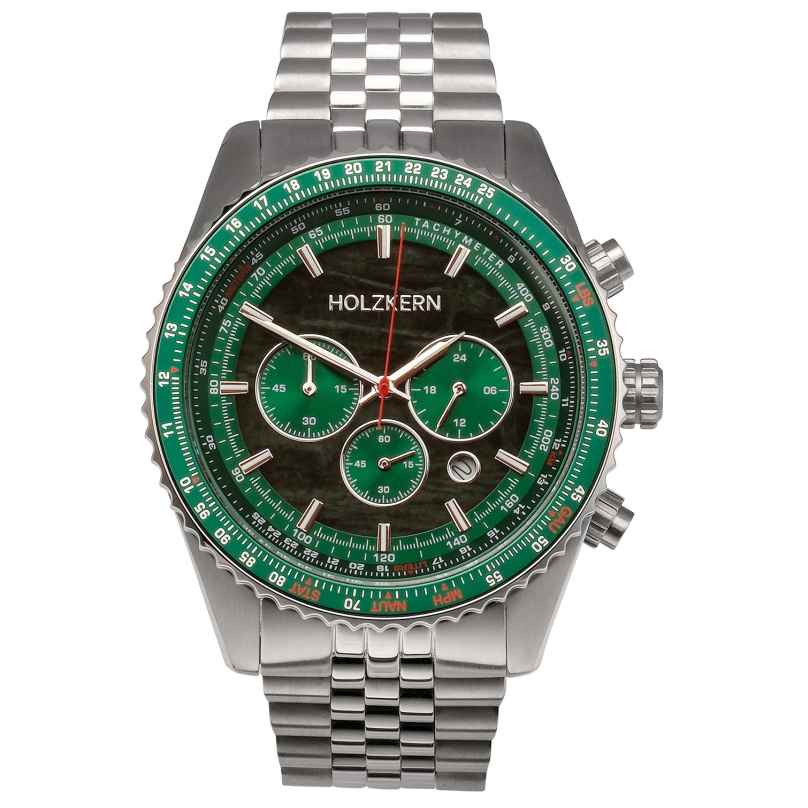 Holzkern Herrenuhr Chronograph Openhorizon Marmor Grün/Silberfarben 9010631018290