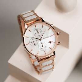 Holzkern Women's Watch Chronograph Shiny Mother-of-Pearl/Ceramic