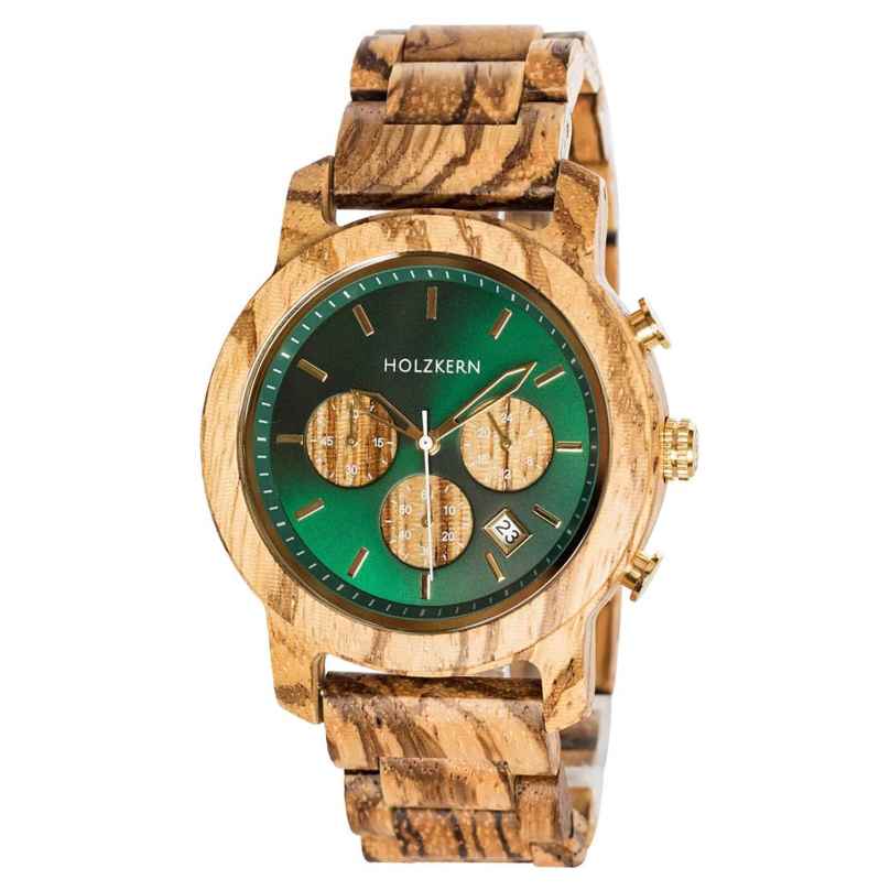 Holzkern Herrenuhr Chronograph Blätterdach Zebrano/Marmor 9010631016371