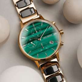 Holzkern Damenuhr Chronograph Jolly Malachit/Keramik