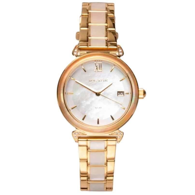 Holzkern Damen-Solaruhr Sunglister Weißes Perlmutt/Goldfarben 9010631019587