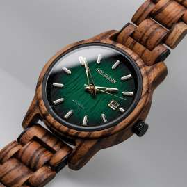 Holzkern Men´s Wristwatch Automatic Nightbird Zebrano/Green