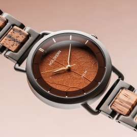 Holzkern Herren-Armbanduhr Solar Lauri Zebrano/Blatt Braun