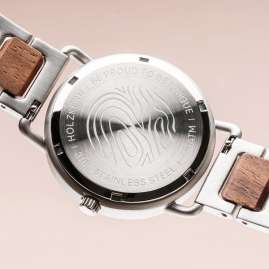 Holzkern Herrenuhr Solar Lauri Walnuss/Blatt Grün