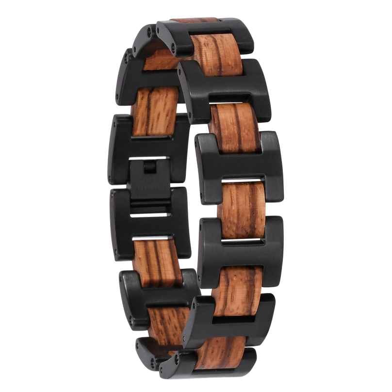 Holzkern Herrenarmband Edelstahl mit Holz Acoustic Zebrano/Schwarz 9120078334218
