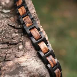 Holzkern Herrenarmband Edelstahl mit Holz Acoustic Zebrano/Schwarz