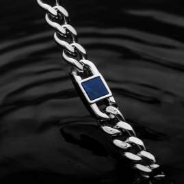 Holzkern Herren-Kette Edelstahl Bodyguards Marmor/Silberfarben