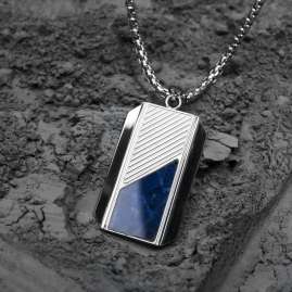 Holzkern Herren-Halskette Edelstahl Ionic Sodalith/Silberfarben