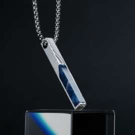 Holzkern Herren-Halskette Edelstahl Campania Sodalith/Damast