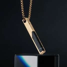 Holzkern Herren-Kette Edelstahl Campania Schwarzer Marmor/Damast Goldfarben