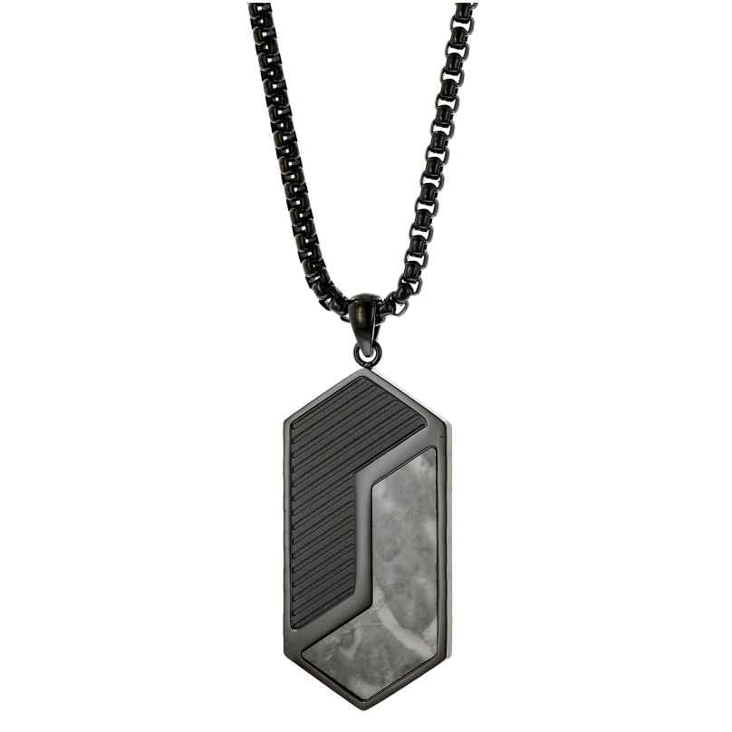 Holzkern Herren-Halskette Edelstahl Zigzag Marmor/Schwarz 9010631014582