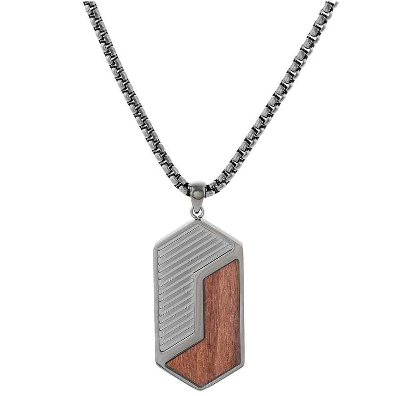 Holzkern Herren-Kette Edelstahl Zigzag Walnuss/Dunkelgrau 9010631014599