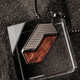 Holzkern Herren-Kette Edelstahl Zigzag Walnuss/Dunkelgrau