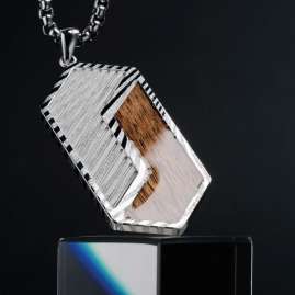 Holzkern Herren-Halskette Edelstahl Zigzag Koa/Damast