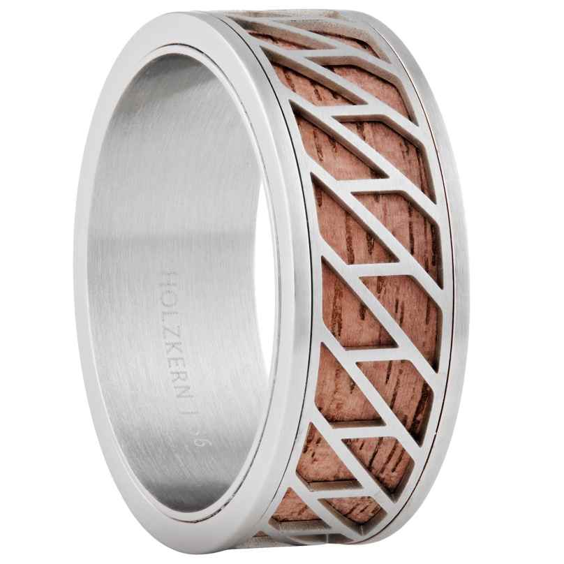 Holzkern Herrenring Edelstahl Bariton Walnuss/Silberfarben