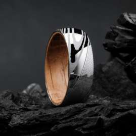 Holzkern Herren-Ring Edelstahl Sumo Eiche/Damast
