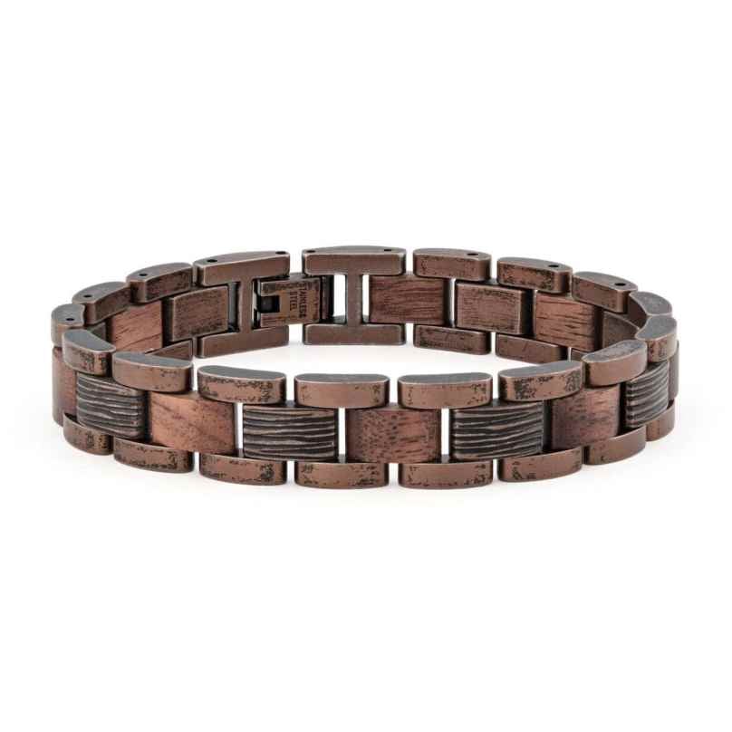 Holzkern Armband für Herren Edelstahl mit Holz Marked Walnuss/Kupferfarben 9010631024185