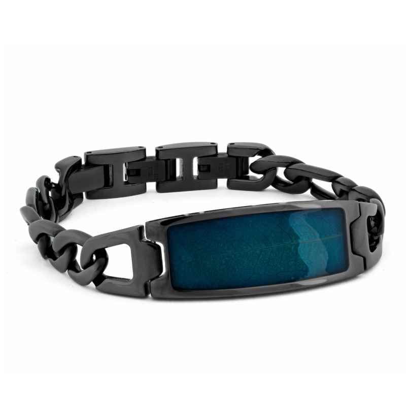 Holzkern Herrenarmband Edelstahl Modulus Blatt Blau/Schwarz 9010631023720