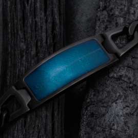 Holzkern Herrenarmband Edelstahl Modulus Blatt Blau/Schwarz