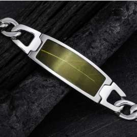 Holzkern Herren-Armband Edelstahl Modulus Blatt Grün/Silberfarben