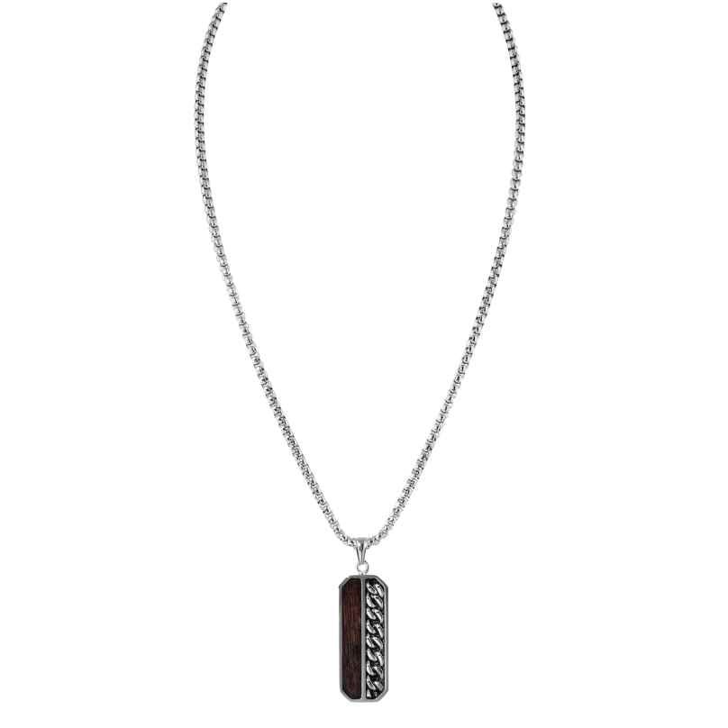 Holzkern Herren-Kette Edelstahl Outlands Walnuss/Silberfarben 9010631025212