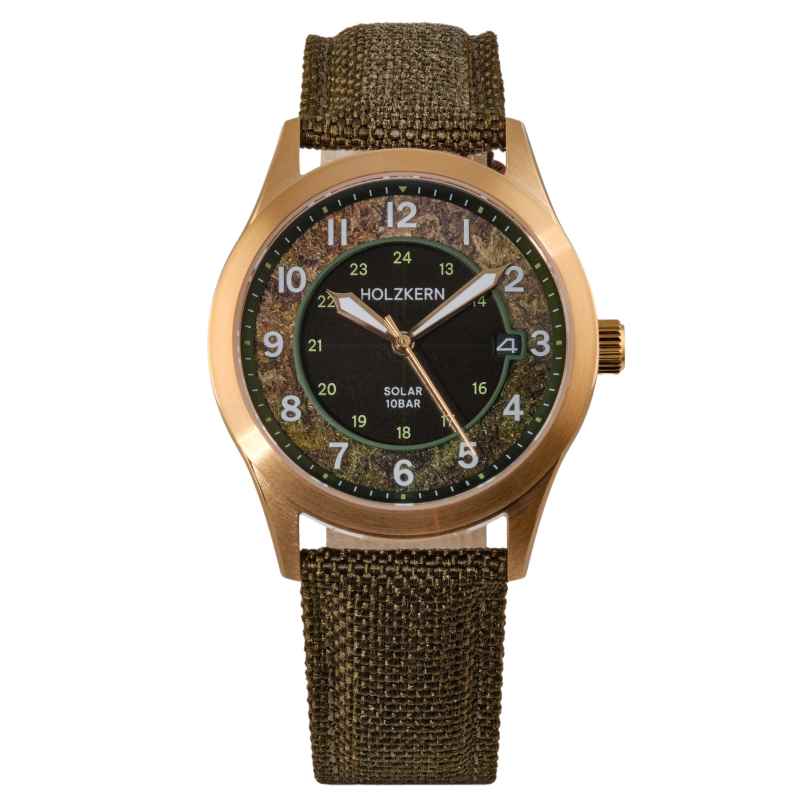 Holzkern Solaruhr für Damen und Herren Wildlight Moos/Goldfarben 9010631024246