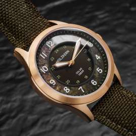 Holzkern Solaruhr für Damen und Herren Wildlight Moos/Goldfarben