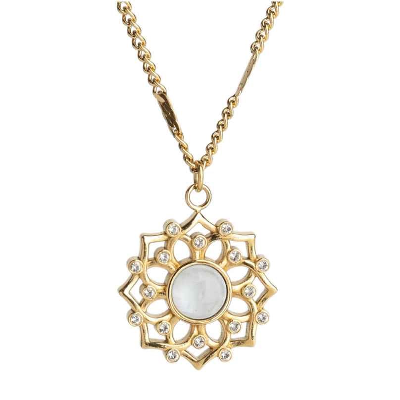 Holzkern Damen-Kette Composition Gem Mondstein/Goldfarben 9010631008628