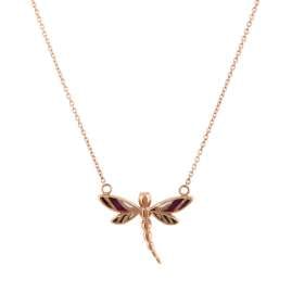 Holzkern Damen-Halskette Kindred Amethyst/Roségoldfarben Libelle