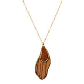 Holzkern Damen-Halskette Sequoia Zebrano/Goldfarben