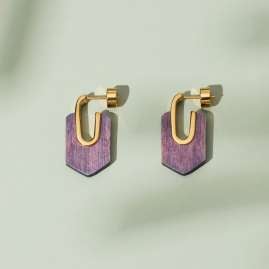 Holzkern Damen-Ohrringe Ohrstecker Sequoia Amaranth/Goldfarben