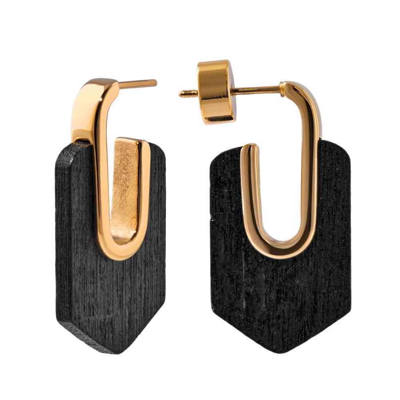 Holzkern Damen-Ohrringe Sequoia Ohrstecker Walnuss/Goldfarben II 9010631023157