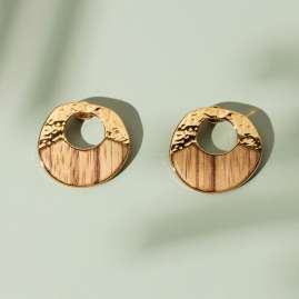 Holzkern Damen-Ohrstecker Sequoia Ohrringe Zebrano/Goldfarben I