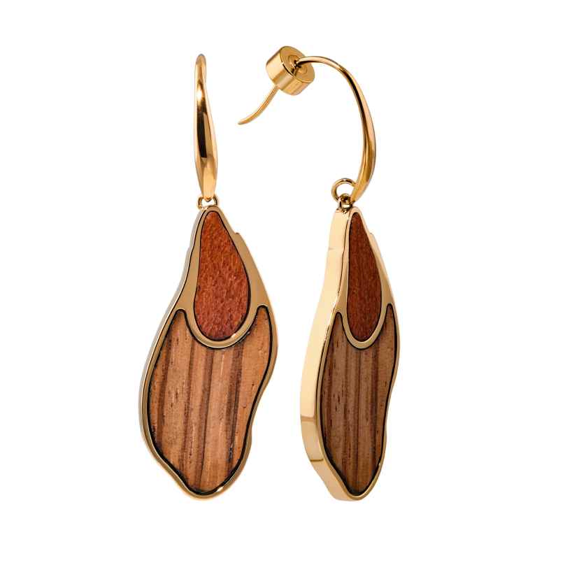 Holzkern Damen-Ohrhänger Ohrringe Sequoia Zebrano/Goldfarben II 9010631023126