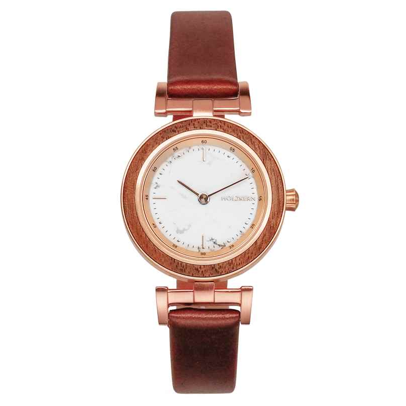 Holzkern Damenarmbanduhr Quarz Ida Walnuss/Marmor 9120078336892