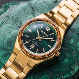 Holzkern Men's Quartz Watch Libertalia Malachite/Gold-Coloured