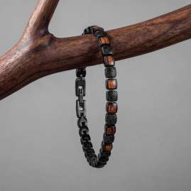 Holzkern Men's Bracelet Stainless Steel Peppered Zebrano/Black