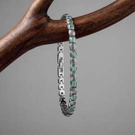 Holzkern Men's Stainless Steel Bracelet Peppered Aventurine/Silver-Tone