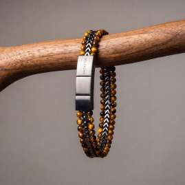 Holzkern Men's Stainless Steel Bracelet Offroad Tiger's Eye/Grey