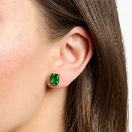 Thomas Sabo H2201-472-6 Women's Stud Earrings Gold Tone Green Stone