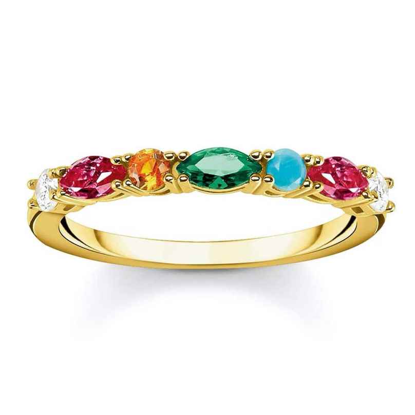 Thomas Sabo TR2341-488-7 Women's Ring Colourful Stones Gold Plated