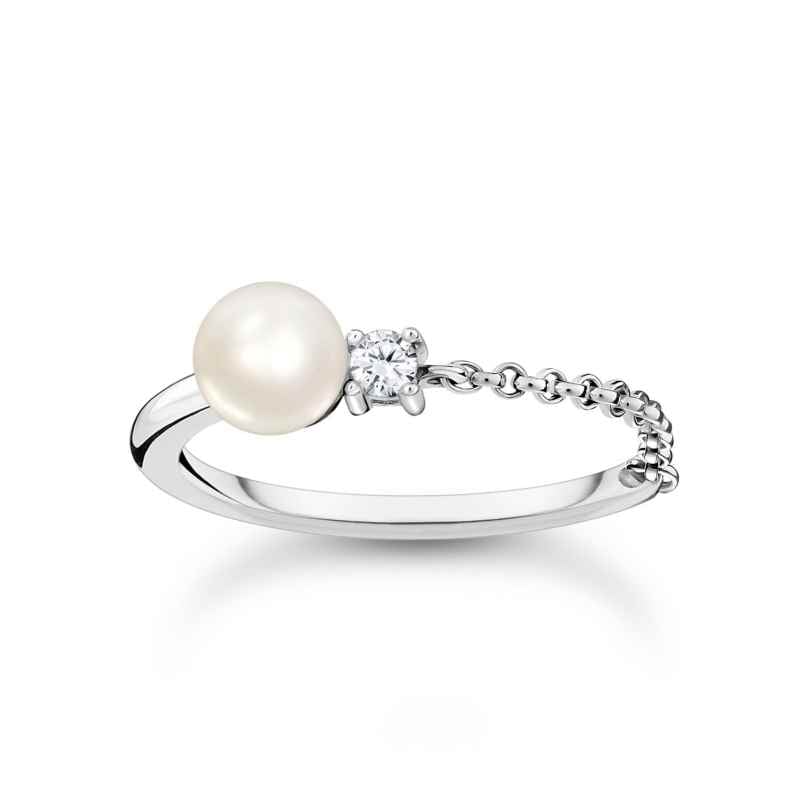 Thomas Sabo TR2369-167-14 Women's Silver Ring with Chain and Pearl