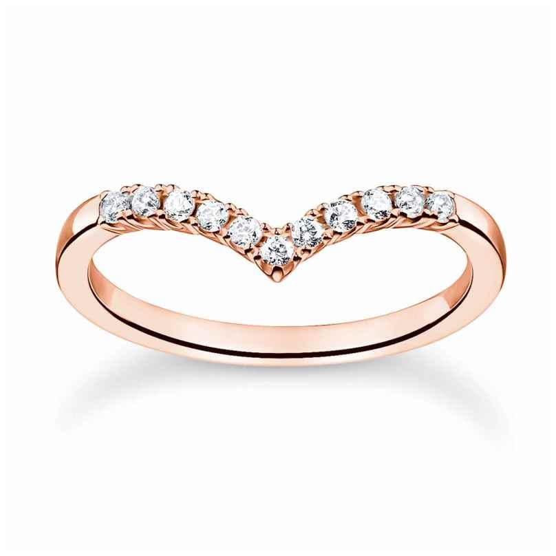 Thomas Sabo TR2394-416-14 Ladies' Ring V-Shape with White Stones Rose Gold Tone